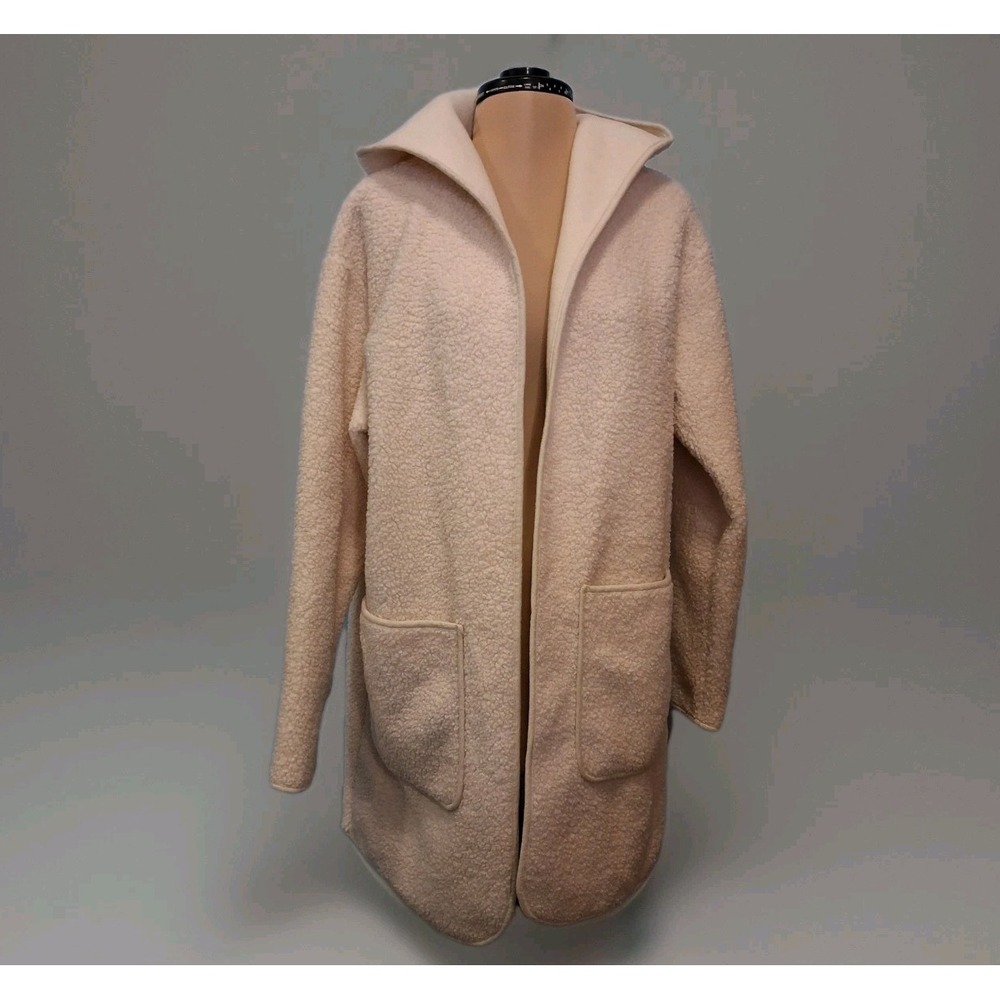 Joie Womens S Hooded Teddy Cardigan Open Front Pockets Ivory‎ Warm Cozy Casual